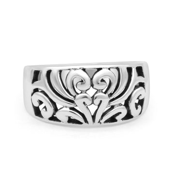 Filigree Open Swirl Designer Friendly Traditional Oxidized Fashion Band Thumb Ring